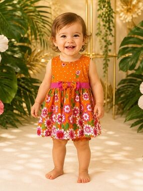 Style U Girls 18M Orange Floral Dress & Bloomers